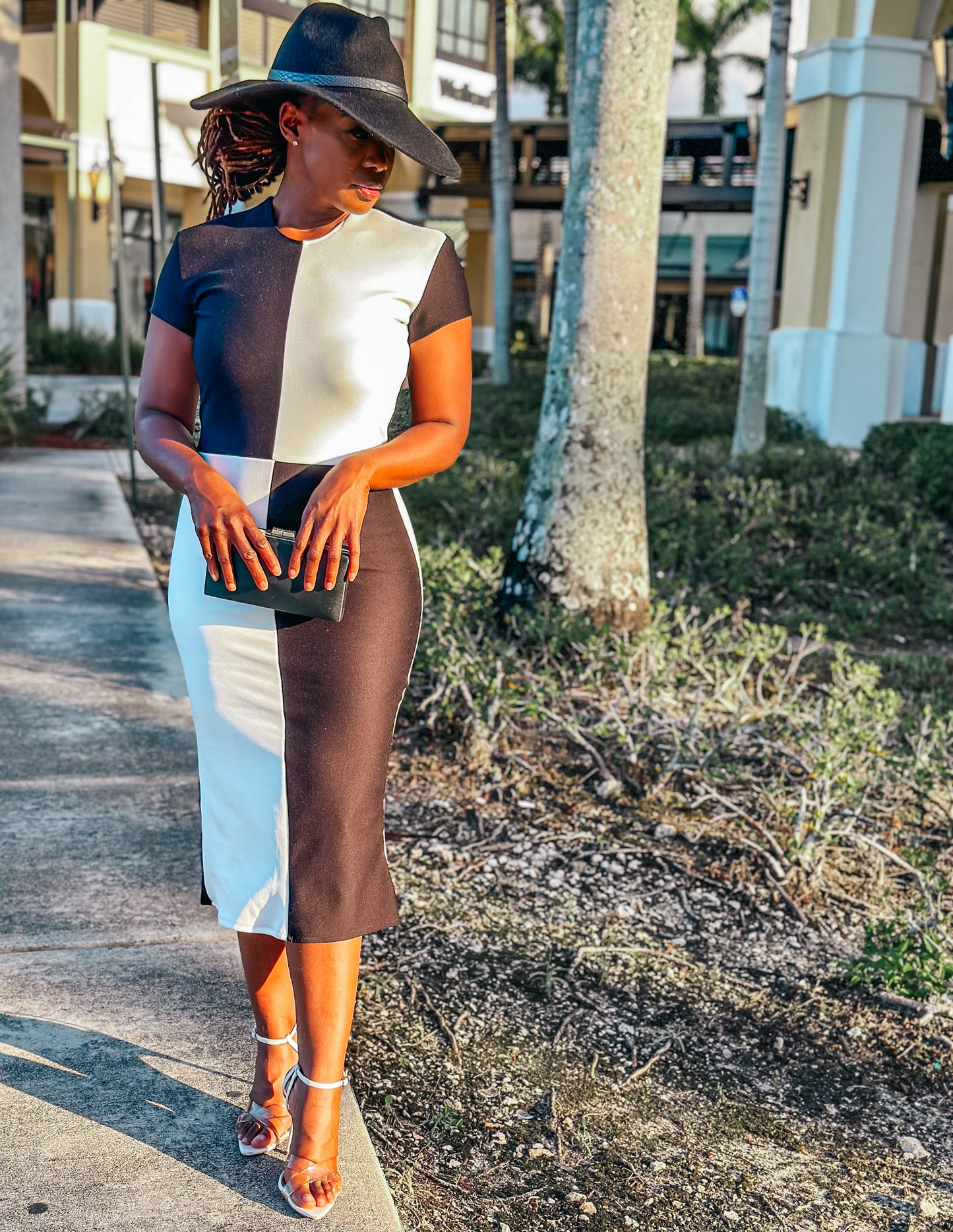 Monochrome Open Back Midi- Dress