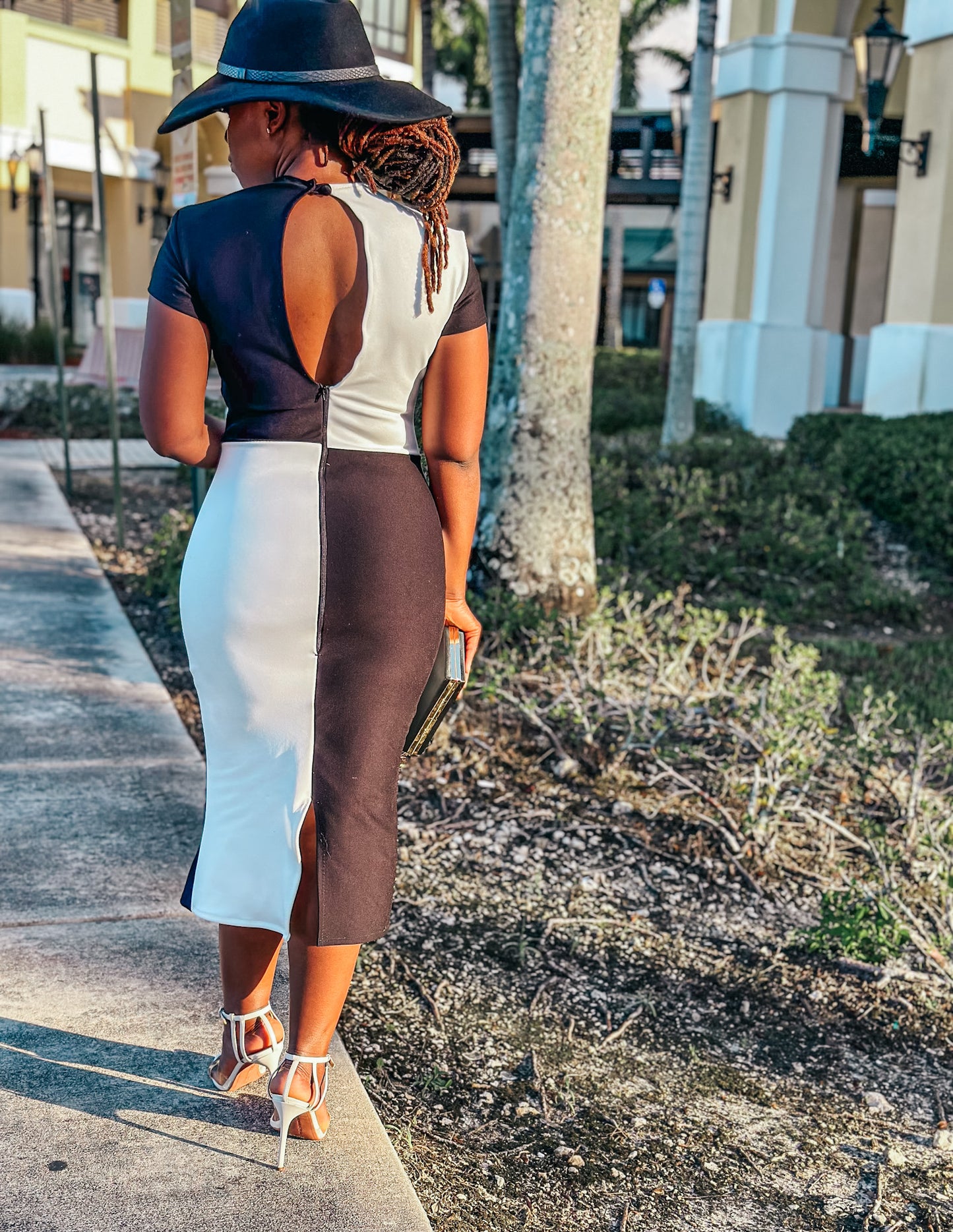 Monochrome Open Back Midi- Dress